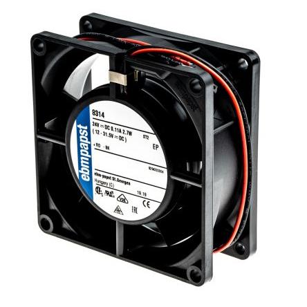 ebm-papst Axiální ventilátor, řada: 8300, průtok vzduchu: 54 m³/h 2.7 W 24V dc 113 mA IP68 80 mm 80mm 32 mm