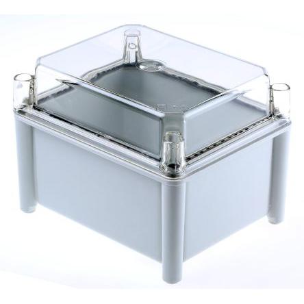 RS PRO Pouzdro IP66 Nestíněný barva Šedá IK10 barva Průhledné Laminát 185 mm 150 mm 130 mm