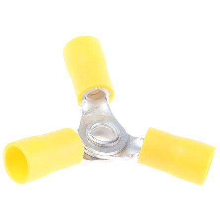 Očková koncovka, pokovení: Cín, 4 mm, Žlutá, 75 °C, min. AWG: 12 AWG, max. AWG: 10 AWG, Izolované, -40 °C, RS PRO