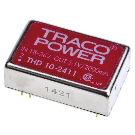 TRACOPOWER Měnič DC/DC THD 10, výstup: 5.1V 1.5 kV dc, Vin 36V dc 2 A, Vin 18V 10 W -40 °C 71 °C Průchozí otvor