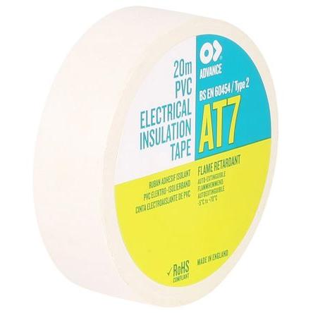 Elektrikářská páska, název: AT7, Bílá Polyvinylchlorid 8000 V 19mm x, délka: 20 m tloušťka 0.13 mm Advance Tapes