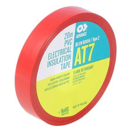 Elektrikářská páska, název: AT7, Červená Polyvinylchlorid 8000 V 19mm x, délka: 20 m tloušťka 0.13 mm Advance Tapes