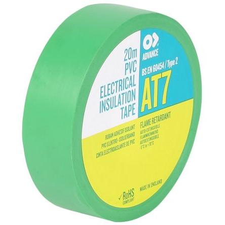 Elektrikářská páska, název: AT7, Zelená Polyvinylchlorid 8000 V 19mm x, délka: 20 m tloušťka 0.13 mm Advance Tapes