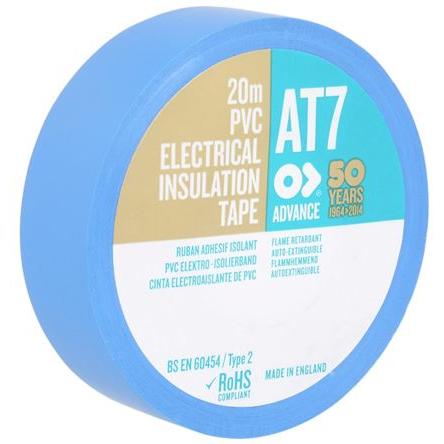 Elektrikářská páska, název: AT7, Modrá Polyvinylchlorid 8000 V 19mm x, délka: 20 m tloušťka 0.13 mm Advance Tapes