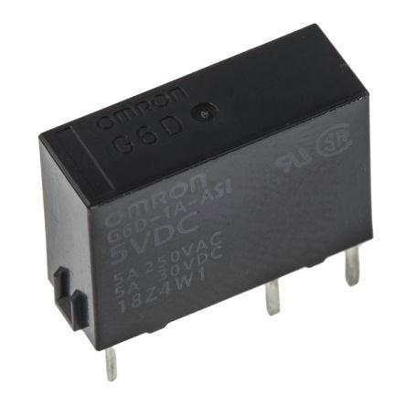 Omron Výkonové relé SPST Lišta DIN 5A 5V dc G6D