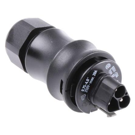 Wieland Konektor pro osvětlení, řada: RST20i3 Kabel Vnější Kulatý konektor Šroubová 20A, IP68 barva Černá, formát pólů: