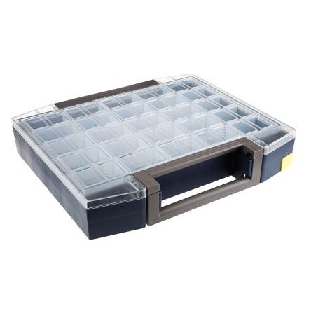 Přihrádková krabice 25 přihrádek Šedá, Polykarbonát, Polypropylen Nastavitelné přepážky 78 mm x 421mm x 361 mm Raaco