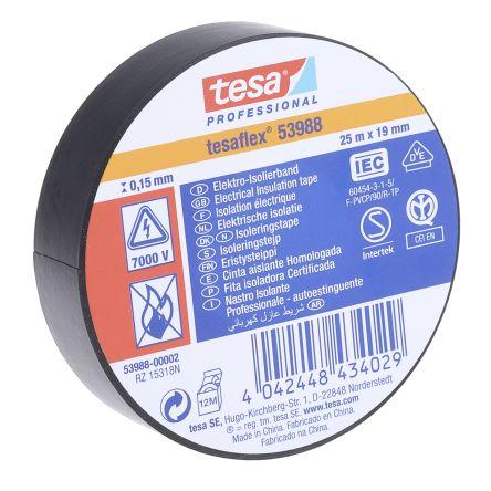 Elektrikářská páska, název: 53988, Černá Polyvinylchlorid 7000 V 19mm x, délka: 25 m tloušťka 150 μm Tesa