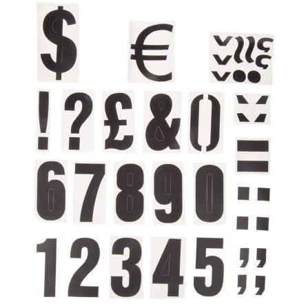 Číselný štítek Černá 75 mm, množství v balení: 56 V balení Symboly, Čísla RS PRO