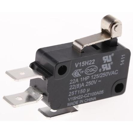 Honeywell Technologies Mikrospínač, typ ovladače: Krátká páka s válečkem SPDT, 250 V ac, 22A, Rychlé připojení, IP67,