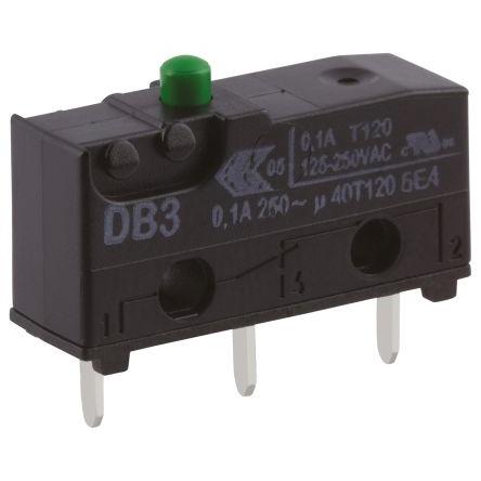 ZF Mikrospínač, typ ovladače: Plunžr SPDT, 250 V ac, 100mA, Svorka PCB, IP50, 1.47N