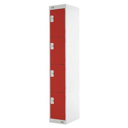 Průmyslová uzamykatelná skříňka 4dveřová, Ocel Červená 1800 mm x 300 mm x 450 mm RS PRO