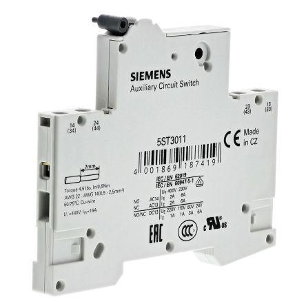 Siemens Pomocný kontakt 2 NO 2 Lišta DIN, rozsah: 5ST3 s Šroub 6 A 230V ac