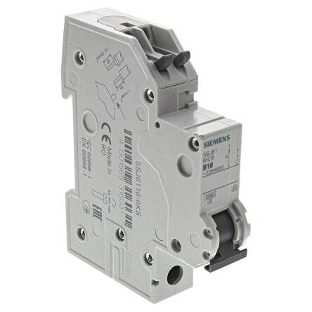 Siemens Miniaturní jistič, rozsah: 5SJ6 1pólový 16A vypínací výkon 6 kA, charakteristika: Typ B, rozsah: SENTRON 400V ac