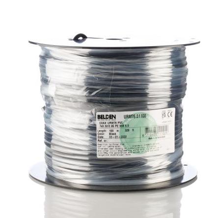 Koaxiální kabel, řada: URM76 URM76, Černá Polyvinylchlorid, vnější průměr: 5 mm OD 100 m 50 Ω Belden Bez koncovky