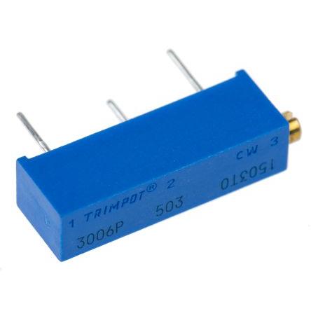 Ladicí potenciometr 50 kΩ 10 % ±100 ppm/°C 0.75 W Boční nastavení 15otáčkový, Průchozí otvor, Kolík, řada: 3006 Bourns