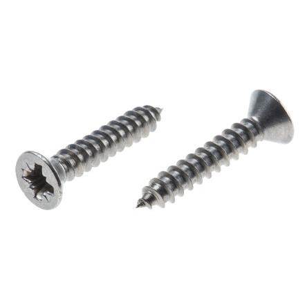 RS PRO Samořezný šroub, Obyčejný, Nerezová ocel hlavice Zapuštěná, délka: 19 mm