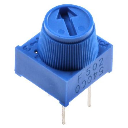 Ladicí potenciometr 5 kΩ 10 % ±100 ppm/°C 0.5 W Horní nastavení 1otáčkový, Průchozí otvor, Kolík, řada: 3386 Bourns