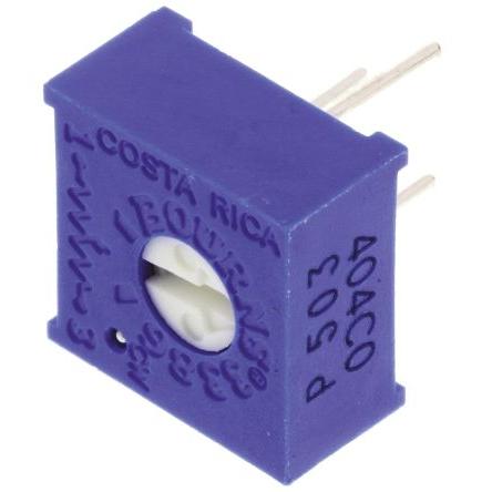 Ladicí potenciometr 50 kΩ 10 % ±100 ppm/°C 0.5 W Horní nastavení 1otáčkový, Průchozí otvor, Kolík, řada: 3386 Bourns