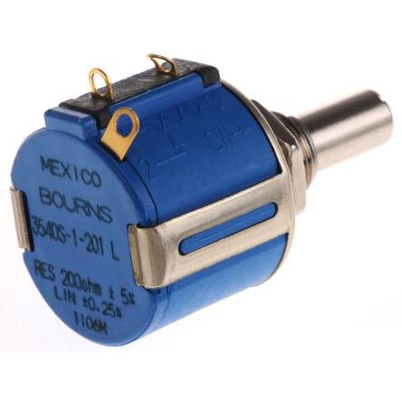 Potenciometr, průměr hřídele: 6.35 mm ±1,0 %otáčkový, řada: 3540 200 Ω 5 % 2 W 3540S-1-201L Rotační, Montáž do panelu 1