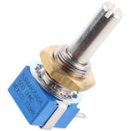 Potenciometr, průměr hřídele: 6 mm 1otáčkový, řada: 53 500 Ω 10 % 1 W 53RAA-R25-A08L Rotační, Montáž do panelu 1 Bourns