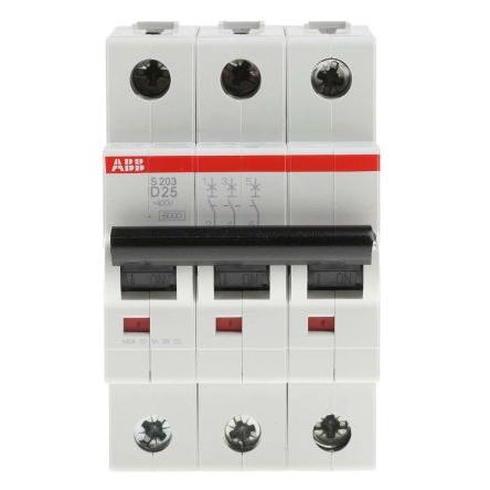 ABB Miniaturní jistič, rozsah: S200 3pólový 25A vypínací výkon 6 kA, charakteristika: Typ D, rozsah: System Pro M