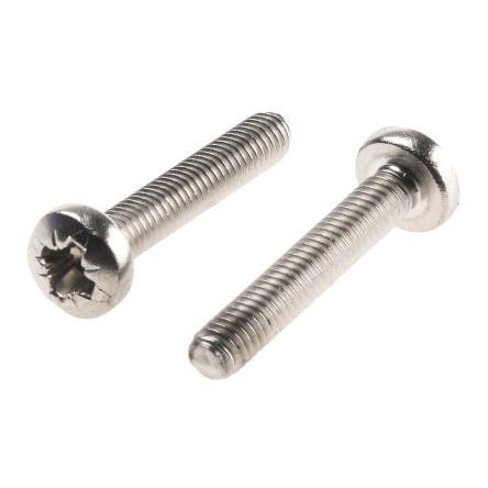 RS PRO Šroub s nízkou půlkulovou hlavou Pozidriv, Obyčejný, Nerezová ocel hlavice Kónická 20 mm