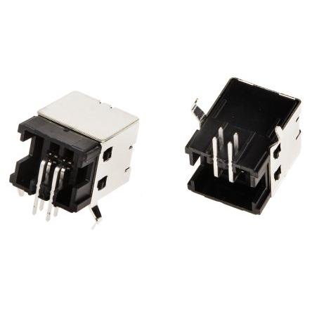 TE Connectivity Konektor USB, řada: 2923 Vnitřní, počet portů: 1portový, orientace těla: Pravý úhel USB typ B, 30V,