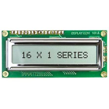 Monochromatický LCD displej, řada: 161A Alfanumerické podsvícení LED Žlutá Paralelní Displaytech Zelená 1 řádek po 16