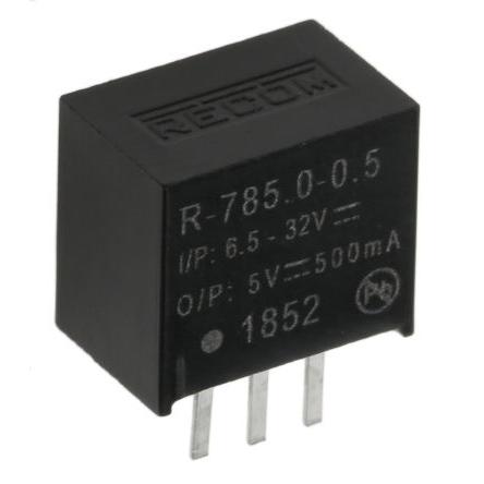 Recom Spínací regulátor, výstup: 5V dc Průchozí otvor 500 mA, počet výstupů: 1