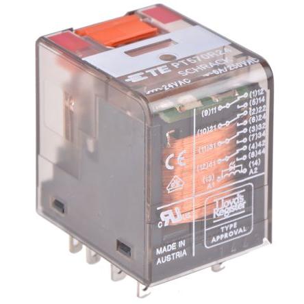 TE Connectivity Výkonové relé 4PDT Lišta DIN 6A 24V ac PT