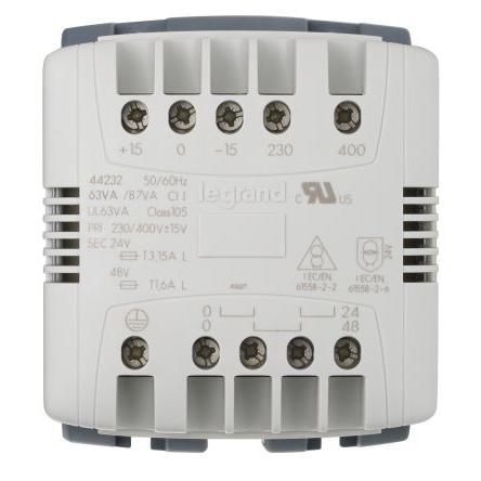 Legrand Transformátor na lištu DIN 63 VA, primární napětí: 230 to 400 V, sekundární napětí: 230 V, Šroubová svorka,