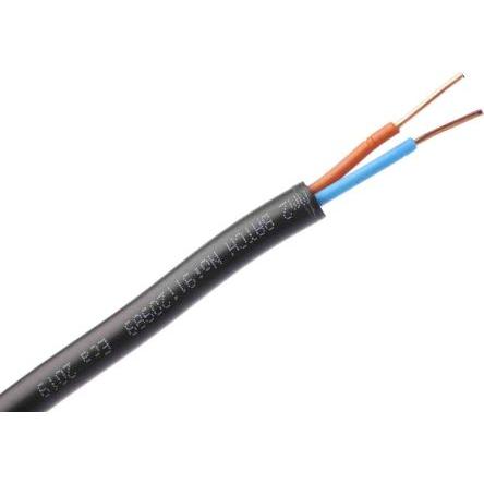 RS PRO Napájecí kabel 2žilový 100 m Síťovaný polyethylen plášť, Černá, vnější průměr: 10.5 mm OD, 600V 90 °C