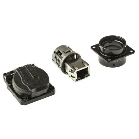 Amphenol Socapex Konektor RJ45, řada: RJF Vnitřní Cat5e, počet cest: 8, Rovný, Montáž do panelu Stíněné, počet portů: