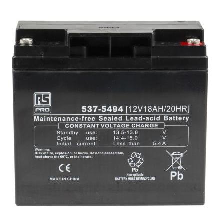 Uzavřený olověný akumulátor RS PRO T12 Použití v pohotovostním režimu konstrukce AGM 18 Ah RS PRO 12 V