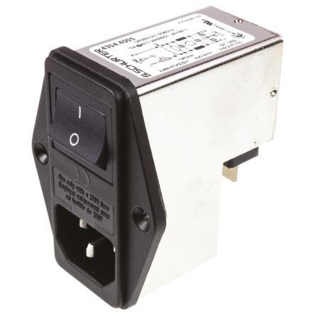 Schurter Konektor IEC 10A C14 Vnější, Montáž do panelu 5 x 20 mm, 250V ac 2 póly, 60Hz Rychlé připojení, 85 °C, -25 °C