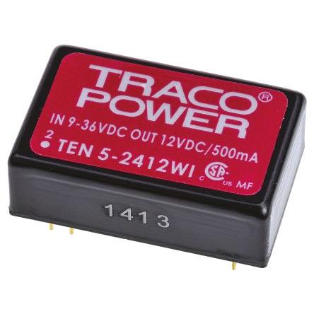 TRACOPOWER Měnič DC/DC TEN 5WI, výstup: 12V dc 1.5 kV dc, Vin 36V dc 500 mA, Vin 9V 5 W -40 °C 85 °C Průchozí otvor