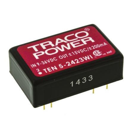 TRACOPOWER Měnič DC/DC TEN 5WI, výstup: 15V, -15 V 1.5 kV dc, Vin 36V dc 200 mA, Vin 18V 6 W -40 °C 85 °C Montáž na