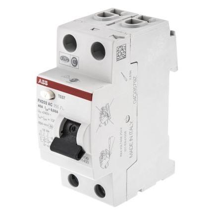 Jistič zbytkového proudu 2pólový Typ AC 40A 30 mA ABB St. RCCBs F200 FH200 RoHS, CE