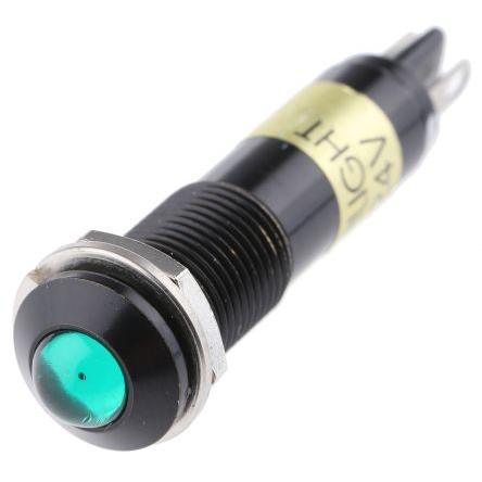 Indikátor, řada: 609 Zelená, typ žárovky: LED Pájecí plíšek Dialight 24V dc 9 mm