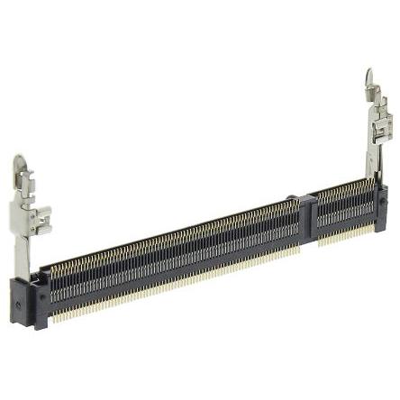 Patice DIMM, počet kontaktů: 200, orientace těla: Pravý úhel, Povrch, rozteč: 0.6 mm DDR2, 1.8V, 85 °C, -55 °C TE