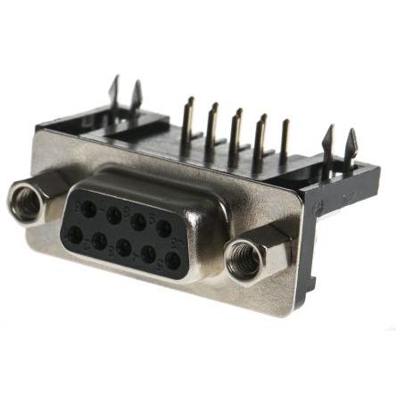 RS PRO Konektor D-Sub, počet kontaktů: 9, orientace těla: Pravý úhel 2.77 mm, Průchozí otvor Vnitřní, D-SUB, 250V, E, 4