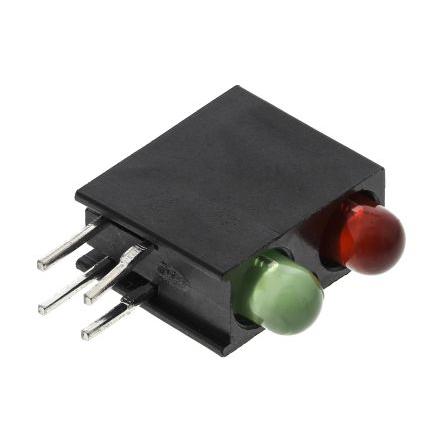 PCB LED indikátor, řada: 553 barva Zelená, Červená Pravý úhel 2 LED 5 mm (T-1 3/4) 60 ° Dialight 2.2 V
