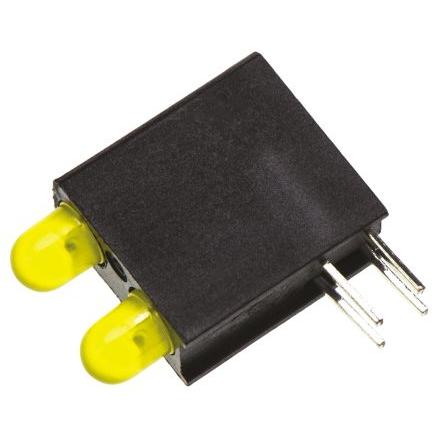 PCB LED indikátor, řada: 553 barva Žlutá Pravý úhel 2 LED 3 mm (T-1) 60 ° Dialight 2.4 V