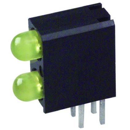 PCB LED indikátor, řada: 553 barva Žlutá Pravý úhel 2 LED 5 mm (T-1 3/4) 60 ° Dialight 2.8 V