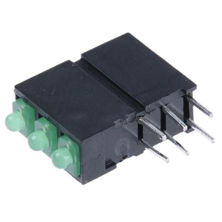 PCB LED indikátor barva Zelená Pravý úhel 3 LED 5 mm (T-1 3/4) 38 ° Dialight 2.5 V