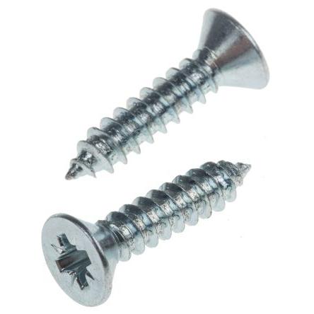 RS PRO Samořezný šroub, Lesklý zinek, Ocel hlavice Zapuštěná, délka: 19 mm