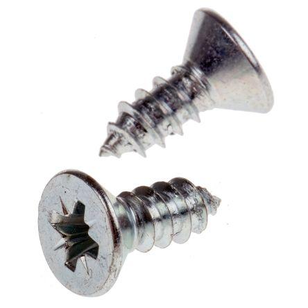 RS PRO Samořezný šroub, Lesklý zinek, Ocel hlavice Zapuštěná, délka: 13 mm