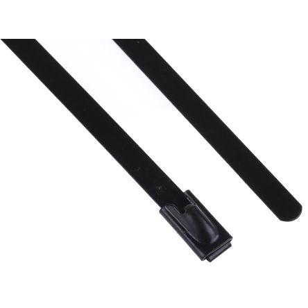 Stahovací páska Roller 200 mm 4.6mm Černá Nerezová ocel s polyesterovým potahem RS PRO