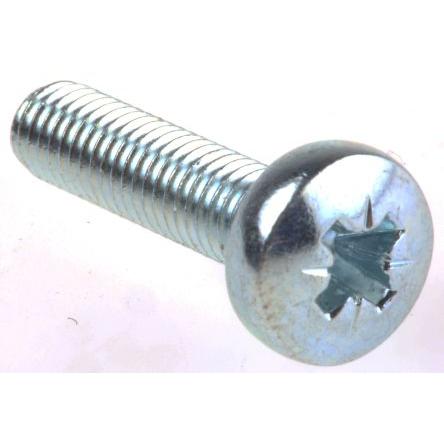 RS PRO Šroub s nízkou půlkulovou hlavou Pozidriv, Lesklý zinek, Ocel hlavice Kónická 20 mm